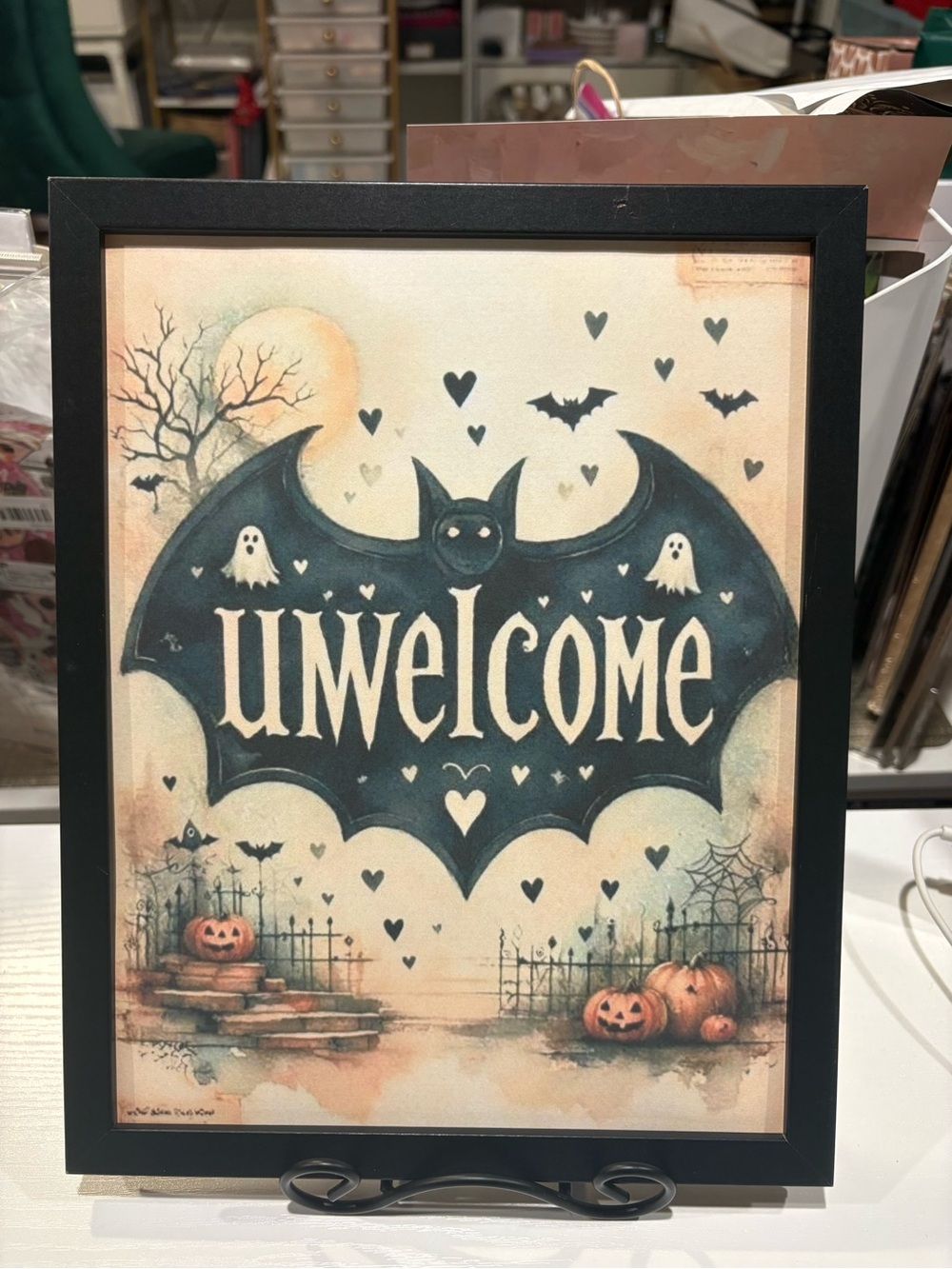 Uwelcome Halloween Bat Ghost Pumpkin Framed 8x10 Art Print